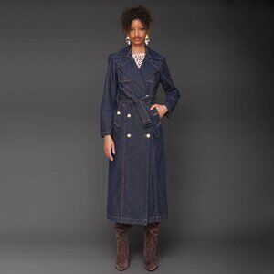 New Avec Les Filles Dark Denim Belted Utility Trench Coat XS $218